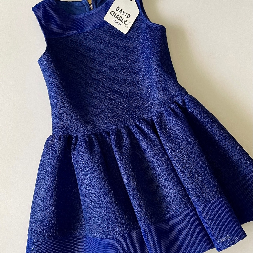 David Charles Girls' Navy Textured Fit & Flare Dress